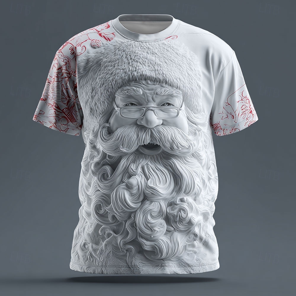 Christmas Men's Santa Claus T Shirt Short Sleeve T shirt 3D Print Crew Neck Shirt Daily Designer Artistic Vacation Party Street Red 3 White Red All Seasons Clothing Apparel S M L XL XXL XXXL 2025 - BHD 6.49 –P1