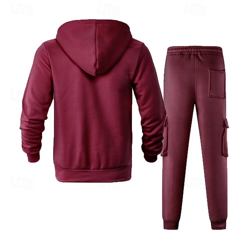 Homme Ensemble Survetement Ensemble de tenues Ensemble de sweats à capuche Sweat à Capuche Extérieur Quotidien Sports Cordon de serrage Avec Poches Uni Rouge vin Noir Blanche Polyester Tenues de Sport de 2026 ? $57.99 –P17