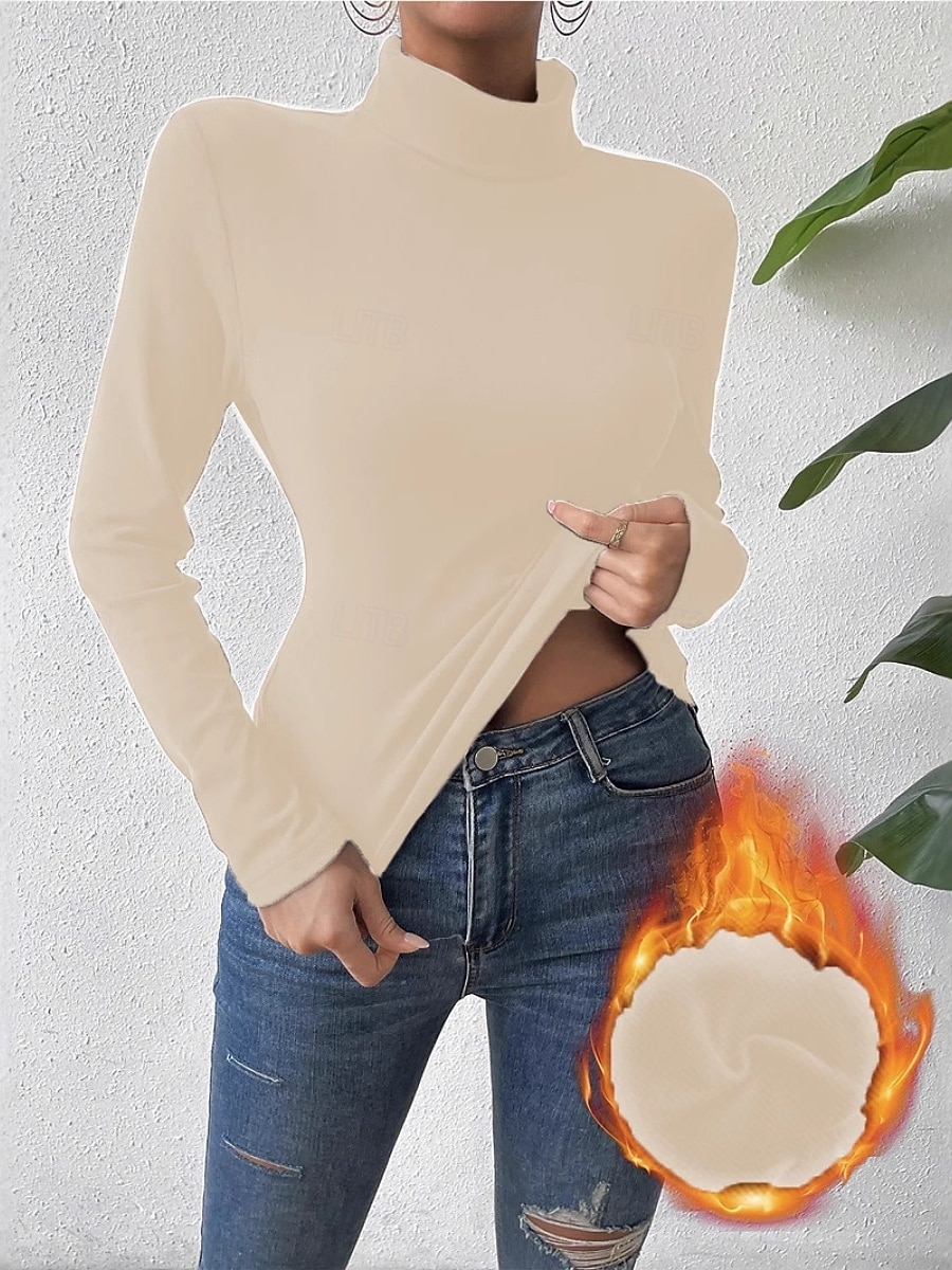 Femmes Chemisier Couleur Unie Élégant Basique Occasionnel manche longue Col roulé Hauts Réguliers Quotidien Noir Blanche Jaune Rose Claire Marron Printemps Automne Hiver de 2025 ? $11.49 –P4