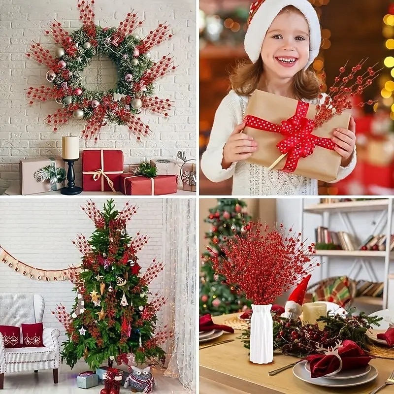 15 db karácsonyi csillámos dísz, arany csillogó golyók és fényes bogyók, műpisztácia karácsonyfára, ünnepi parti dekoráció 2025 - $24.99 –P5