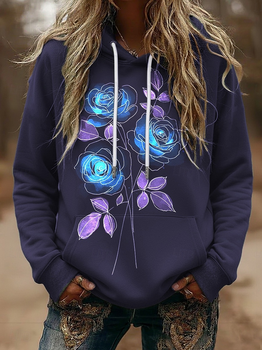 Mujer Pullover Sudaderas Floral Rosa Moda Ropa de calle Casual