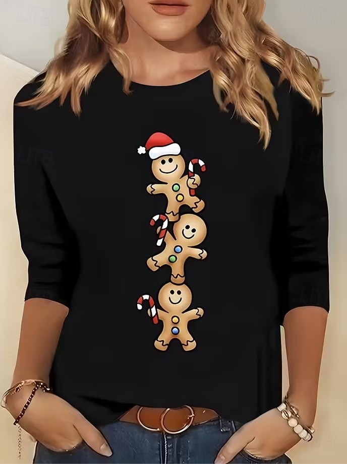 Crăciun Pentru femei Tricou Grafic Mos Craciun Ren Epocă Modă Stilat Manșon Lung Lungime Manșon 3/4 Stil Nautic Topuri obișnuite Zilnic Sfârșit de săptămână Imprimeu Negru Vară Primăvară Toamnă Iarnă 2025 - $26.99 –P1