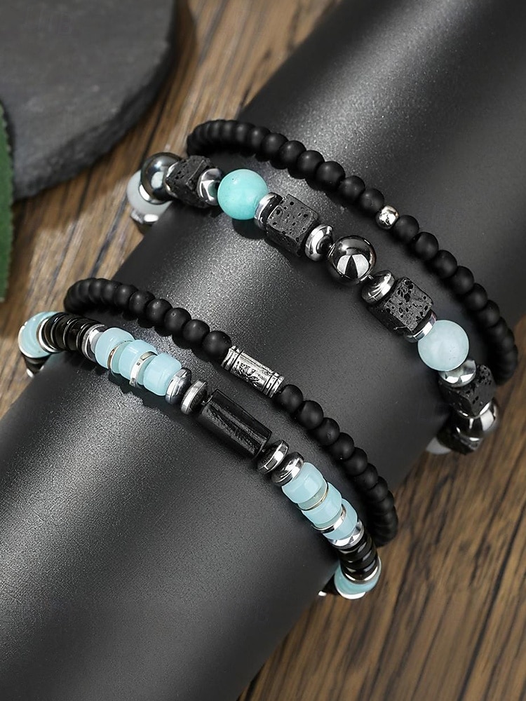 Armbåndssett med natursteinperler til menn, bohemsk lagdelt stretcharmbåndsmykke til fritidsbruk, fester og gaver 2026 - $11.99 –P3
