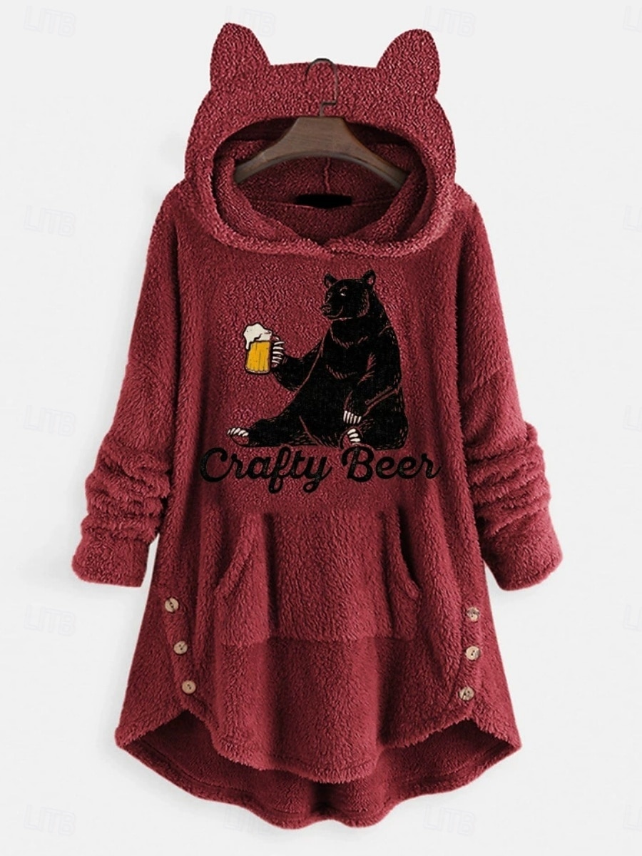 Női Pulóver Hoodie pulóver Állat Szöveg Alkalmi Hosszú ujj Kapucni Hosszú felsők Utca Hétköznapi Arcpír rózsaszín Bor Szürke Ősz Tél 2025 - $31.99 –P3