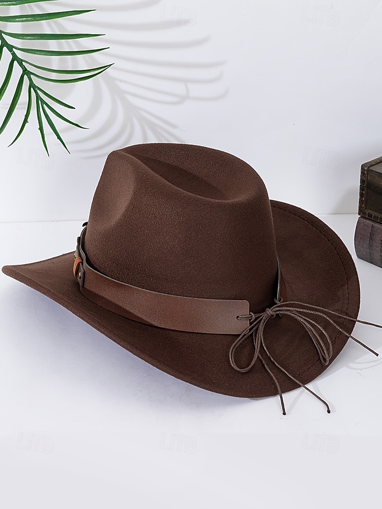 Chapéu de cowboy masculino com faixa de cabeça de touro – chapéu fedora vintage de feltro com aba larga para rodeio, estilo ao ar livre e presente de Natal de 2026 por $29.99 –P6