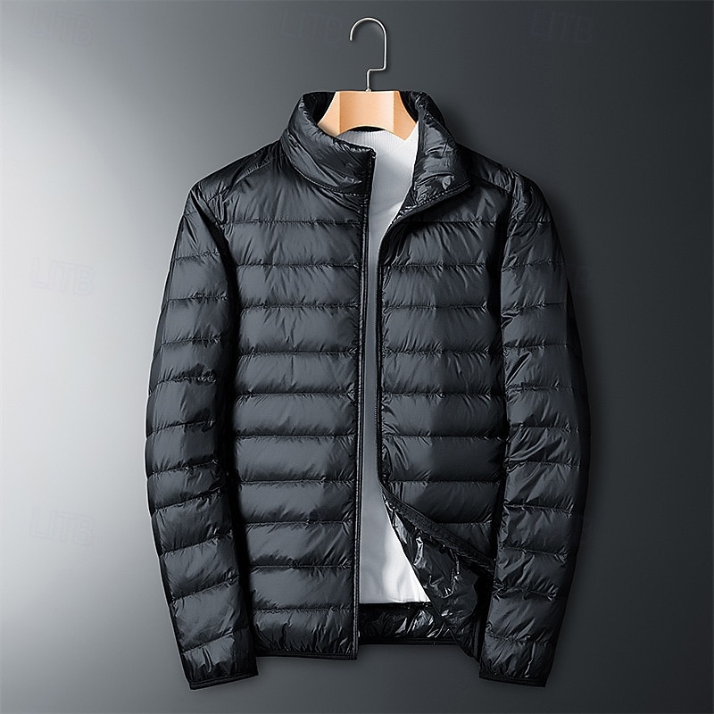 Men's Winter Coat Puffer Jacket Padded Jacket Pocket Polyster Vacation Daily Wear Date Regular Fashion Casual Comfortable Thermal Warm Fall Winter Solid / Plain Color Wine Black Royal Blue Dark Blue 2026 - $45.99 –P2