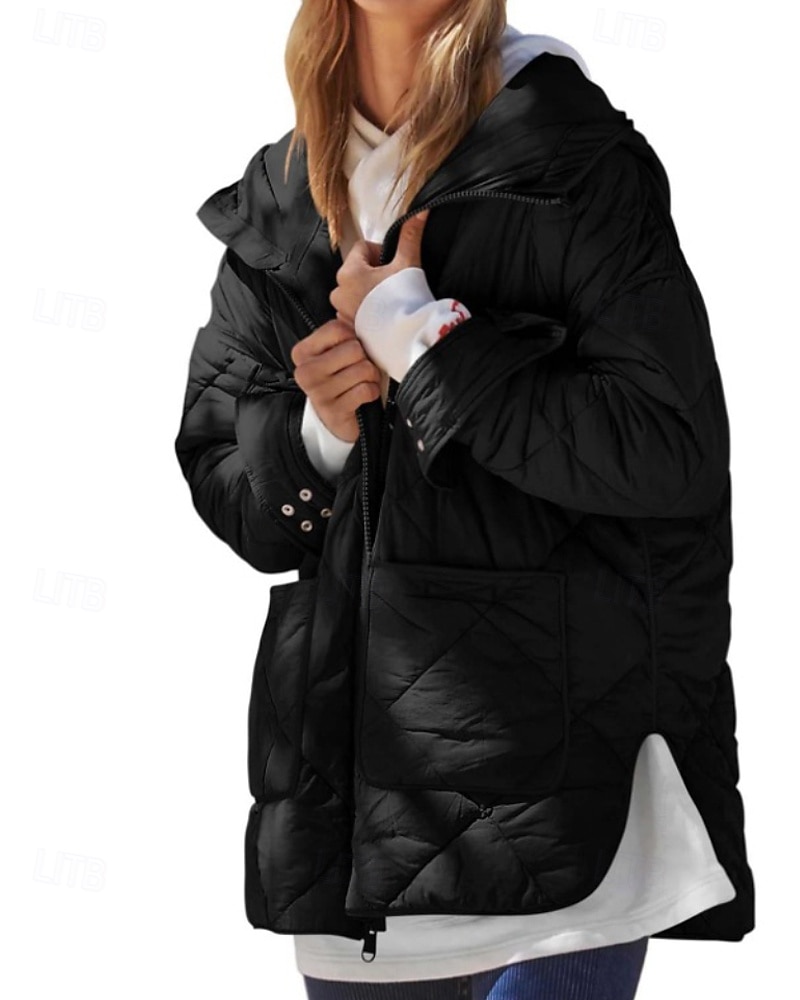 Mulheres Casaco de inverno Casaco com capuz Manter Quente Confortável Zíper Bolsos Hem irregular Casual Tecido Férias Casual Roupa Diária Final de semana Longo Com Capuz Normal Manga Longa agasalhos de 2025 por $65.99 –P12