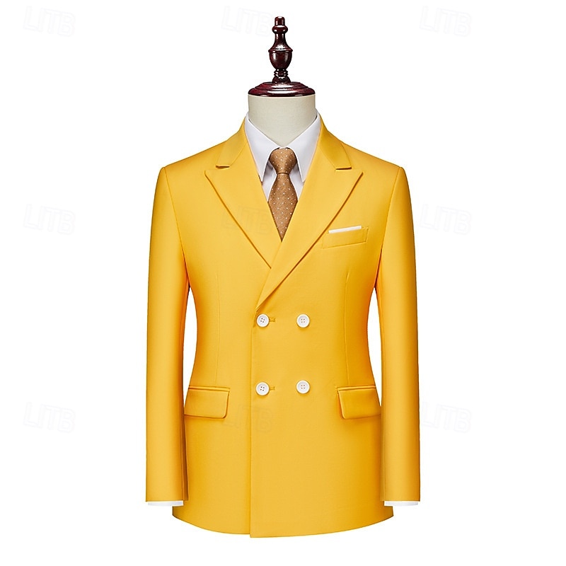 Homme Blazer Affaires Cocktail Fête de mariage Mode Occasionnel Printemps Automne Polyester Uni Avec Poches Boutons Confortable Double Boutonnage veste Noir Blanche Jaune Rose Claire de 2025 ? $71.99 –P1
