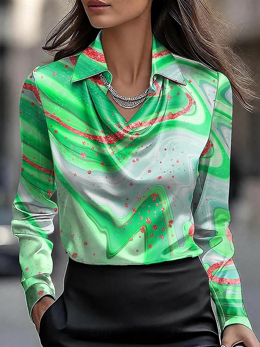 Damen Bluse Ombre Grafik Abstrakt Elegant Stilvoll Basic Langarm Wasserfallausschnitt Normale Oberteile Arbeit Täglich Gerafft Drapiert Gelb Rosa Blau Purpur Grün Sommer Frühling Herbst 2025 - $29.99 –P4
