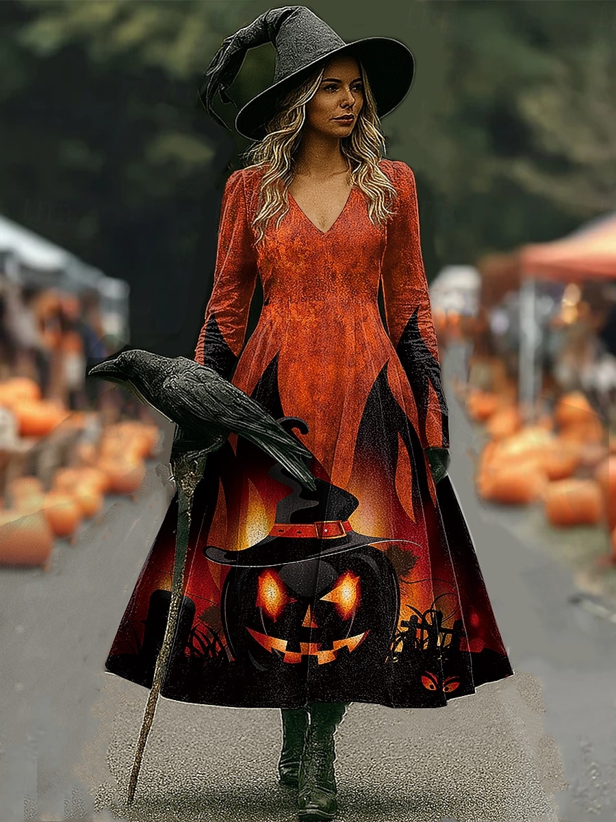 Halloween Női Koponyák Nyomás Midi Ruha A-vonalú Ruha Vakáció Hétköznapi Napi Normál Illeszkedés Grafikával Koponya Hosszú Ujjú V Nyakú Kék Narancs Szürke Ősz Tél 2025 - $33.99 –P7