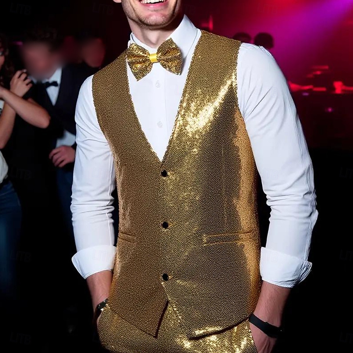 gilet da uomo con scollo a V, tinta unita, nero, argento e oro, vestibilità su misura del 2025 a $39.99 –P1