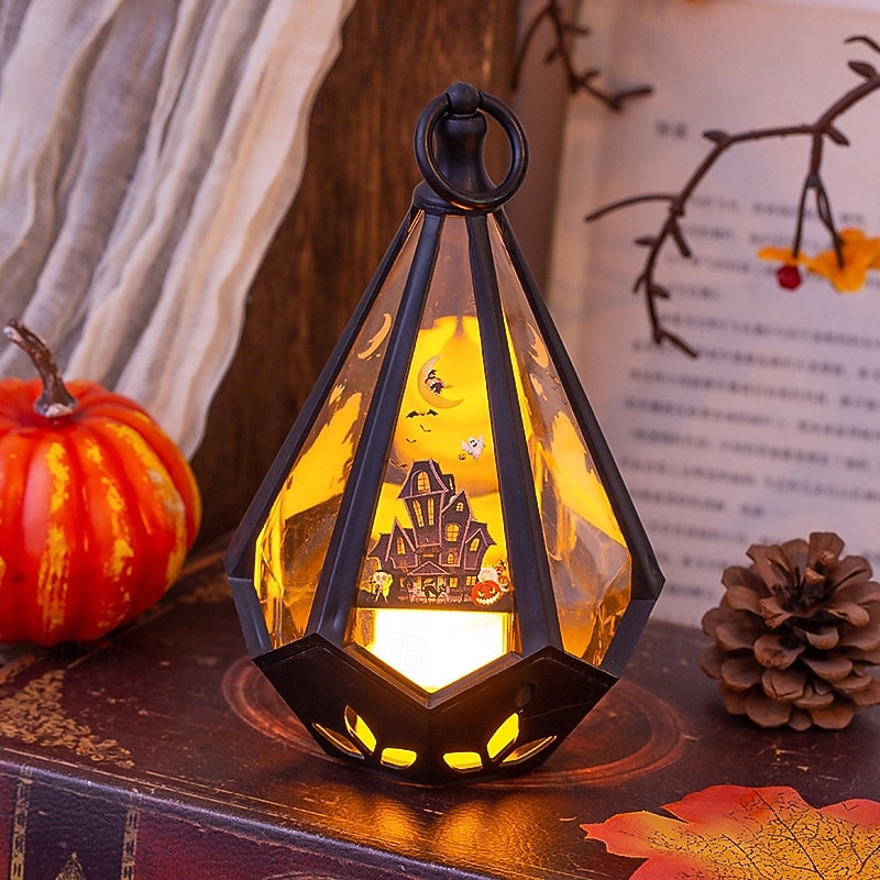 1 szt. 16 * 9,6 cm elektroniczna świeca LED na Halloween, przenośna lampa wisząca w kształcie latarni, lampa dekoracyjna na biurko, lampka nocna na imprezę wewnątrz i na zewnątrz LR1130 * 3 baterie 2025 - €4.59 –P6