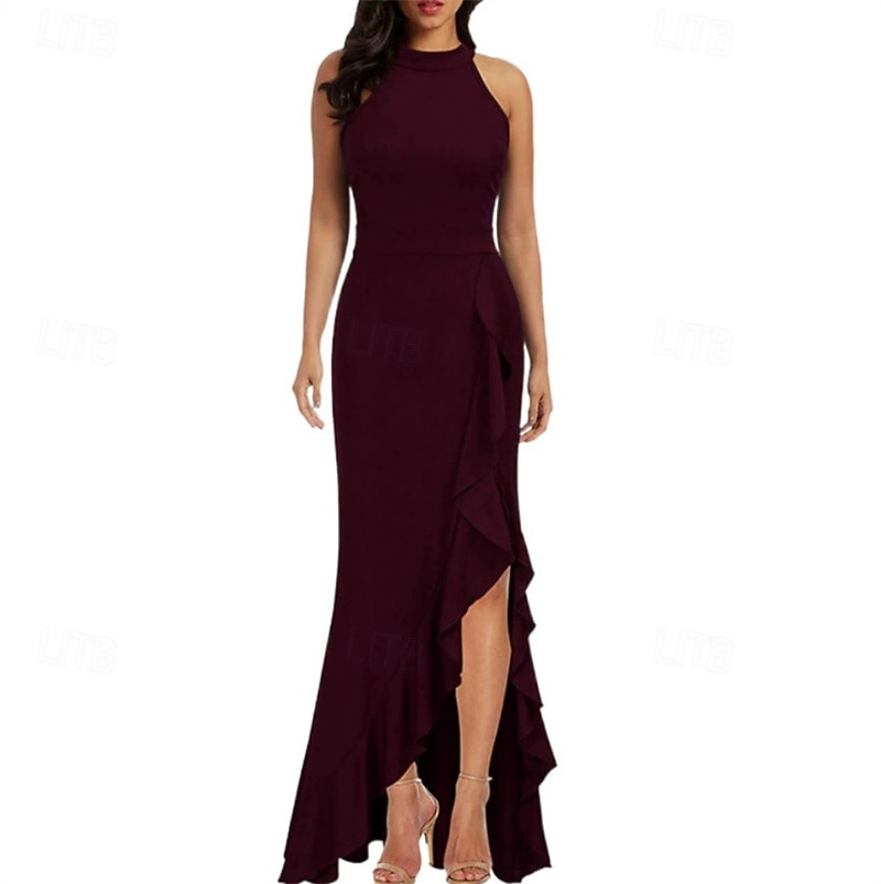 Damen Langes Kleid Maxikleid Partykleid Chiffon Chiffonkleid Elegant Mode Modern Outdoor Party Abendgesellschaft Normale Passform Einfach Ärmellos V Ausschnitt Schwarz Wein Rote Purpur Sommer 2025 - $31.99 –P4