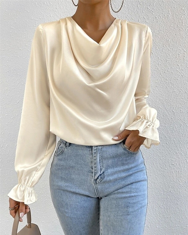 Femmes Chemise Chemise en satin Uni Élégant Occasionnel manche longue Col Bénitier Hauts Réguliers Quotidien Sortir Drapé Noir Rose Claire Vert Abricot Printemps Automne de 2025 ? $18.99 –P14