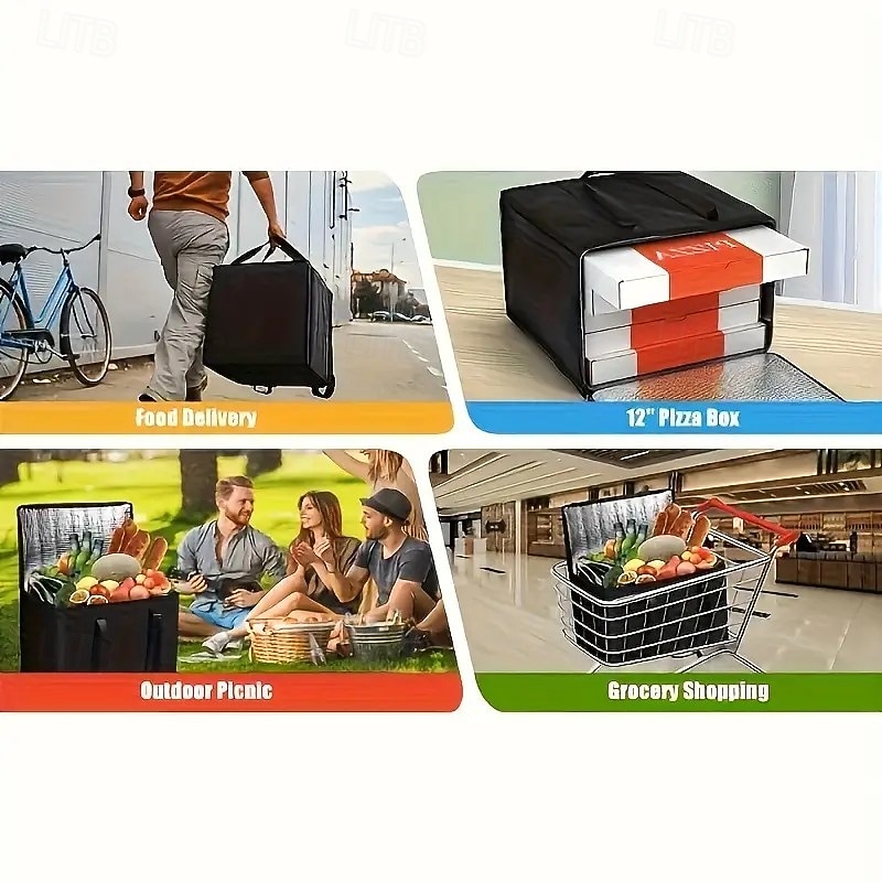 Erittäin suuri uudelleenkäytettävä eristetty kylmälaukku – elintarvikelaatuinen, kestävä musta lämpölaukku heijastavalla eristyksellä, täydellinen retkeilyyn, piknikille ja ulkoiluun &lomalahjat 2026 - $12.99 –P3