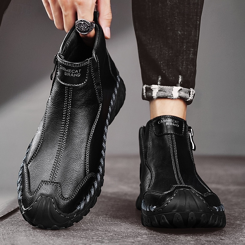 Homme Bottes Rétro Marche ancien Quotidien PU Confortable Bottes Mi-Mollet Mocassin Brun foncé Noir Gris Printemps Automne de 2025 ? $59.99 –P10