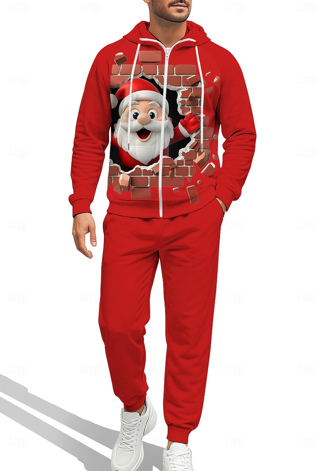 Natale Per uomo Felpa con cappuccio Tuta da Ginnastica Felpa con cappuccio con zip Coulisse Tasche Pantaloni Felpa con Cappuccio Felpa Autunno Bianco Rosso Allenamento in Palestra Casuale del 2025 a $41.99 –P4