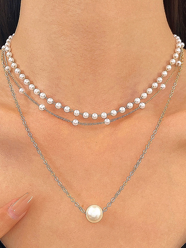 Collar de cruz navideña para mujer, cadena de oro en capas con colgante de perla y diamantes de imitación, elegante joyería navideña para fiestas, bodas y regalos. 2026 - $5.99 –P14