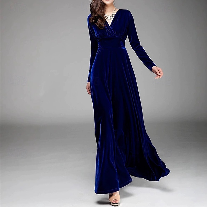 Damen Midikleid Samtkleid Cocktailkleid Elegant Mode Modern Outdoor Party Party-Abendmode Normale Passform Einfach Langarm V Ausschnitt Schwarz Wein Blau Grün Frühling Herbst 2025 - $24.99 –P5