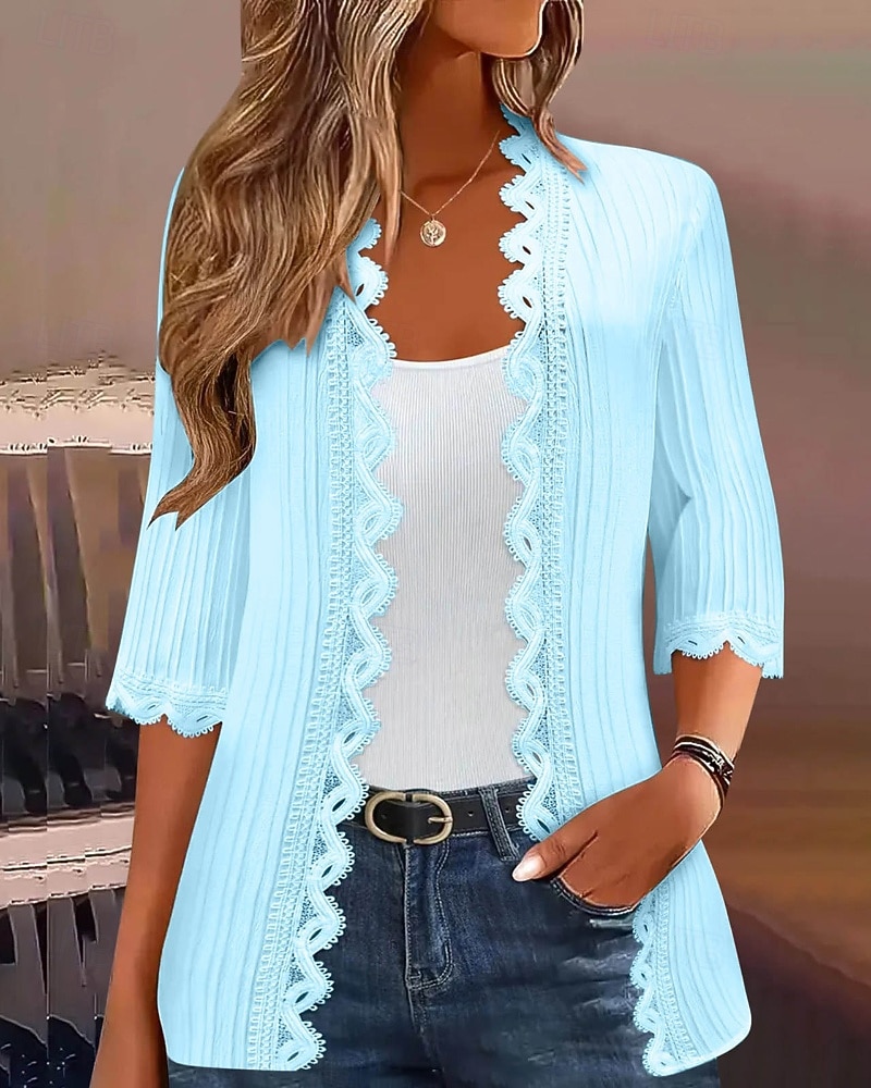 Damskie Sweter Sweter rozpinany Moda miejska Codzienny Jednokolorowe W serek Dzianiny Rękaw 3/4 Zwykłe topy Robić na drutach Święto Wyjściowe Weekend Czerwone wino Czarny Wiosna Jesień 2026 - $10.99 –P9