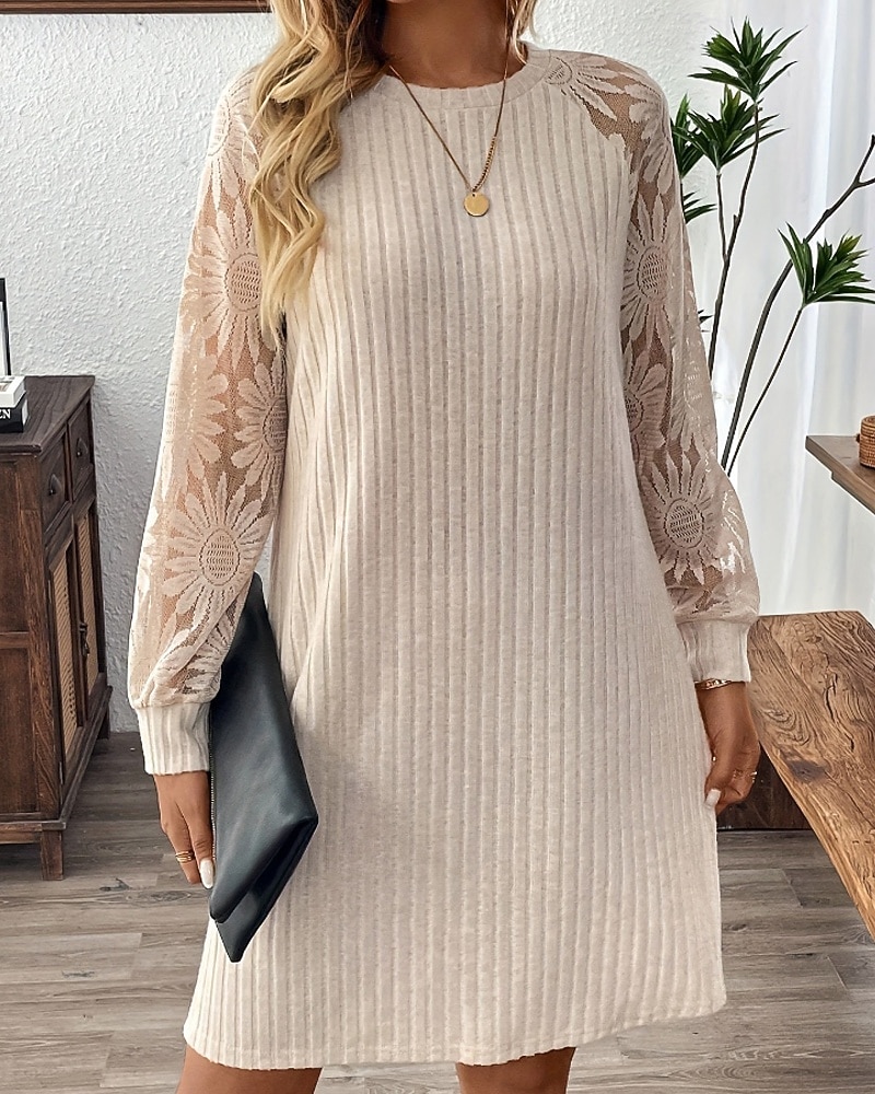 Femmes Mini Robe Robe Décontractée Moderne Extérieur Vacances Quotidien Coupe régulière Uni manche longue Col ras du cou Abricot Printemps Automne de 2025 ? $24.99 –P3