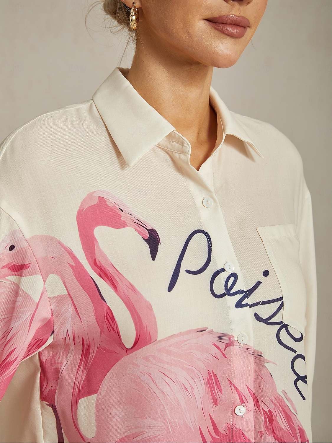 2026年 フラミンゴプリントのゆったりシャツ  コレクション – $15.99 –P4