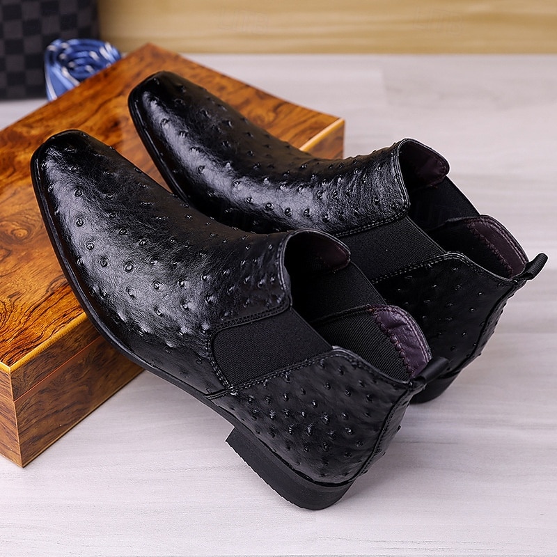 Ανδρικές γκρι μπότες Chelsea από τεχνητό δέρμα – slip-on παπούτσια με μοτίβο στρουθοκαμήλου για επαγγελματικές δραστηριότητες, επίσημες εκδηλώσεις και καθημερινή χρήση 2025 - $46.99 –P5