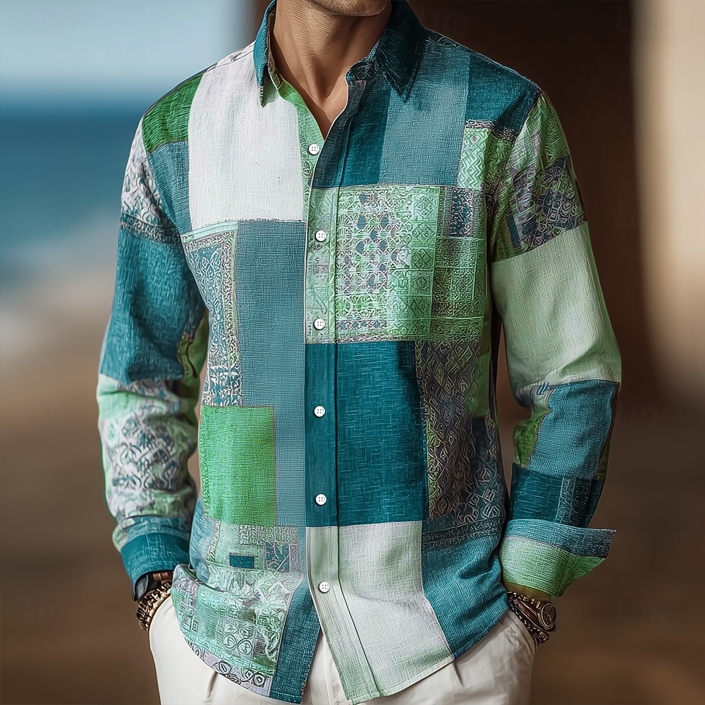 Per uomo Blocco di colori Patchwork Motivo Geometrico Camicia Camicia con Bottoni Manica Lunga Vintage Retrò All'aperto Casual Quotidiano Primavera Autunno Collo ripiegato Stampa 3D Camicia tipo lino del 2026 a $27.99 –P7