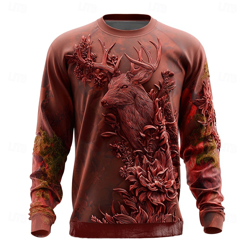 Herren Blatt Hilfsmuster Hirsch Pullover Lässig Langarm Rundhalsausschnitt Urlaub Party Geschenk Blau Burgunderrot Braun Grün Rundhalsausschnitt 3D Ganzjahres Designer S M L XL XXL XXXL 2026 - $28.99 –P1