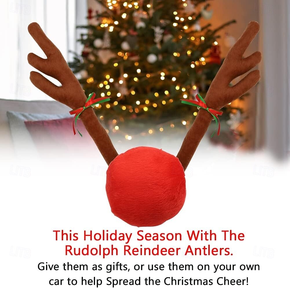 рождественская машина оленьи рога &рождественские украшения для носа, лучше всего подходящие для окон и крыш &Комплект для установки решетки радиатора Rudolph Reinhardt - праздничные аксессуары для 2025 - $10.99 –P2