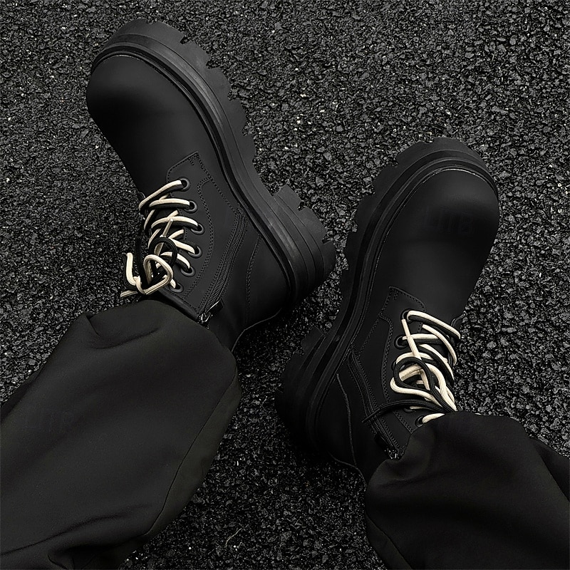Homme Bottes Bottes de Travail Marche ancien Quotidien PU Augmentation de la hauteur Confortable Bottes Mi-Mollet À lacets Noir Automne Hiver de 2026 ? $79.99 –P5