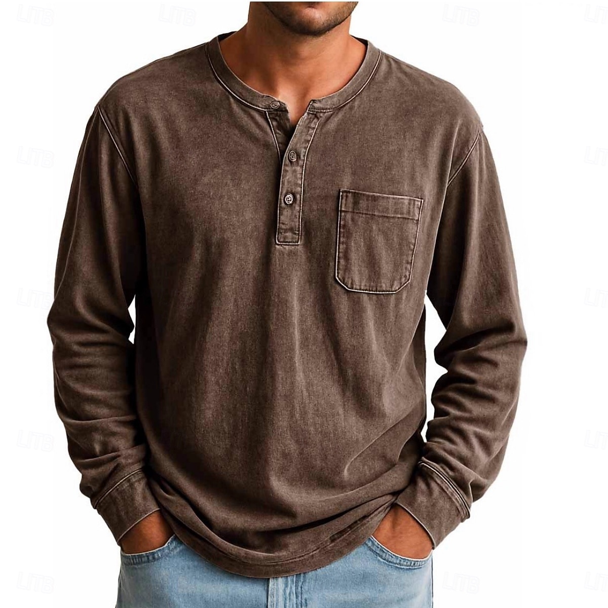 SoftFade™ Men's Henley Shirt T shirt Tee Long Sleeve Vintage Retro Vintage Casual Vintage Style Garment Dyed Faded Henley Casual Spring Fall Gray Purple Henley T-Shirt 2026 - $32.99 –P8