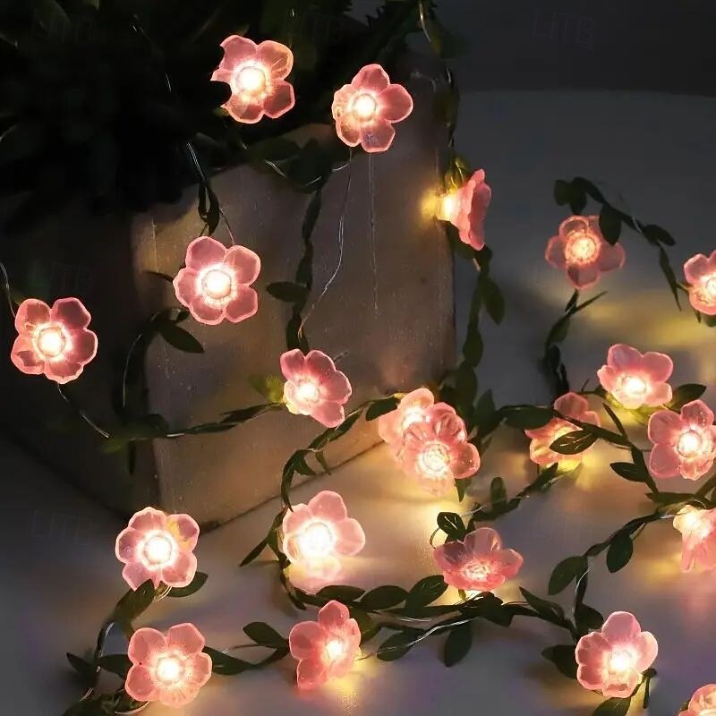 Sakura rotting girland eventyr snorlys 2m 20LEDs batteridrevet bryllup fest innendørs atmosfære hjem romantisk høytidsdekorasjon 2026 - $14.49 –P1