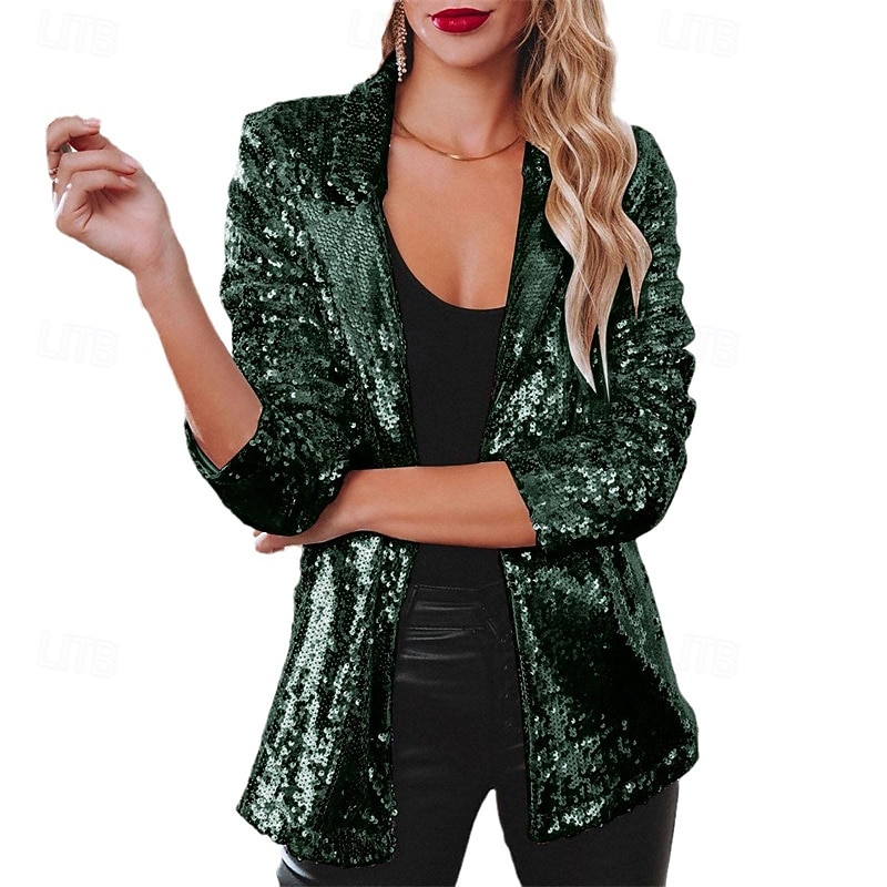Pentru femei Jachetă cămașă Blazer Comfortabil Respirabil Sequin Modă Zilnic Simplu În aer liber Casual Zilnic Regulat Rever Fit regulat Manșon Lung Îmbrăcăminte exterioară Argintiu Negru Roșu Vin 2025 - $28.99 –P11