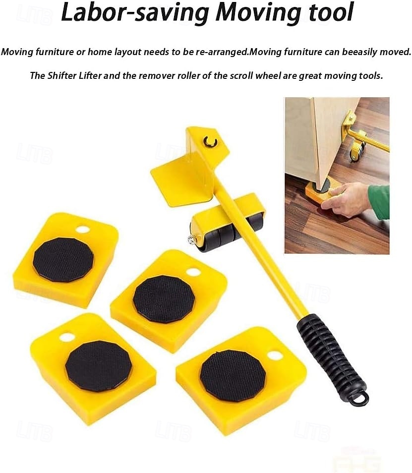 Nagy teherbírású bútoremelő 4 csúszkával, görgős mozgató eszközökkel kanapé hűtőszekrényhez, max. 150 kg / 330 font, könnyen átalakítható és átrendezhető a lakótér (sárga) 2026 - $20.99 –P3