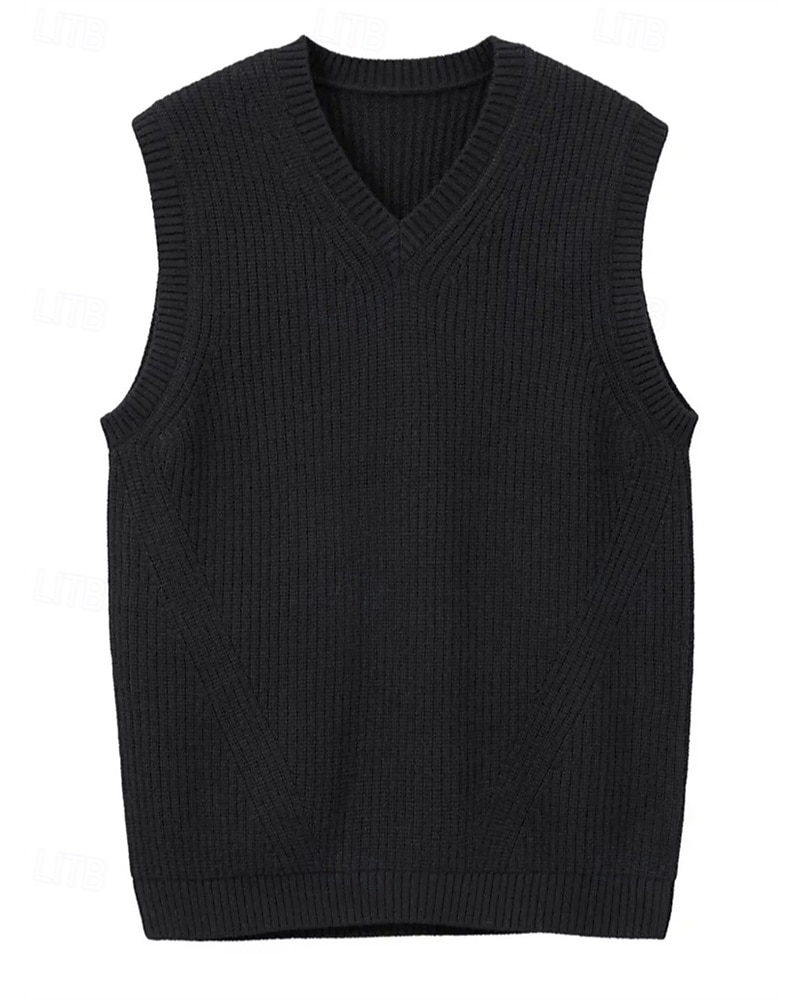 Men's Sweater Vest Dress Sweater Pullover Sweater Jumper Vest Knit Sweater Ribbed Knit Regular Tops Knitted Plain V Neck Fashion Casual Vacation Daily Wear Clothing Apparel Fall Winter Black Green S 2025 - $22.99 –P12