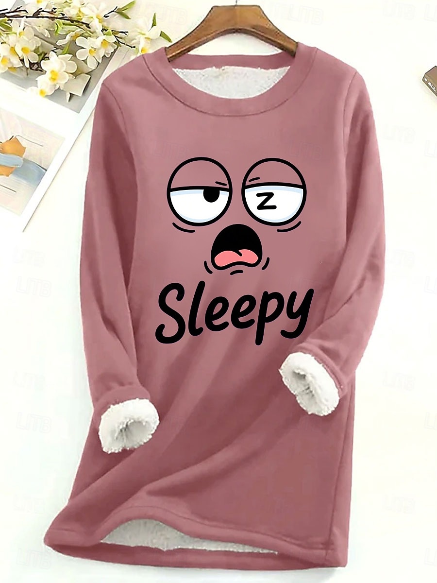 felpa da donna con stampa grafica, calda, casual, pelosa, manica lunga, girocollo, normale, casual da strada, giallo, rosa, rosa scuro, blu, grigio, primavera, autunno, inverno del 2025 a $23.99 –P4