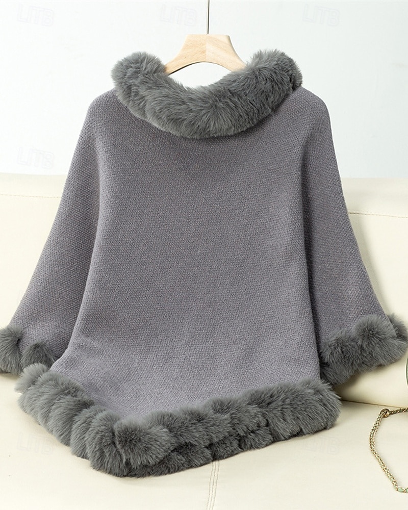 Damen Pullover Schultertuch Elegant Mode Streetwear Einfarbig Gerippt Rollkragen Gestrickt Asymmetrischer Saum Kunstpelzbesatz Halbarm Normale Oberteile Stricken Outdoor Täglich Wochenende Weinrot 2025 - $39.99 –P13