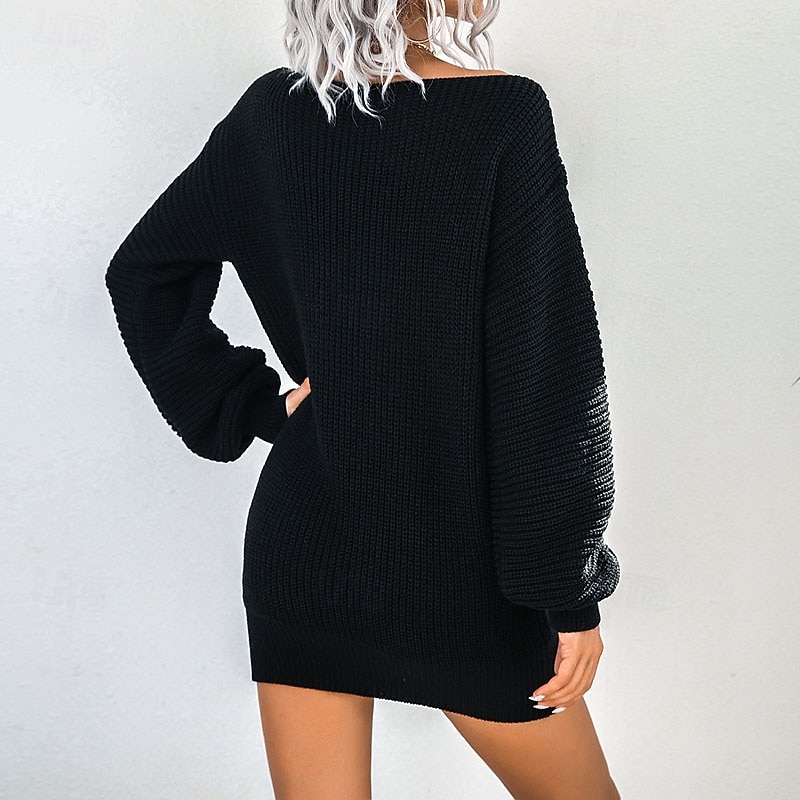 Dames Mini-jurk Trui-jurk Modieus Modern Lantaarn mouw Dagelijks Uitgaan Weekend Normale pasvorm Effen Lange mouw Schouderafhangend Zwart Wit Blozend Roze blauw Lente Herfst 2025 - €26.72 –P19
