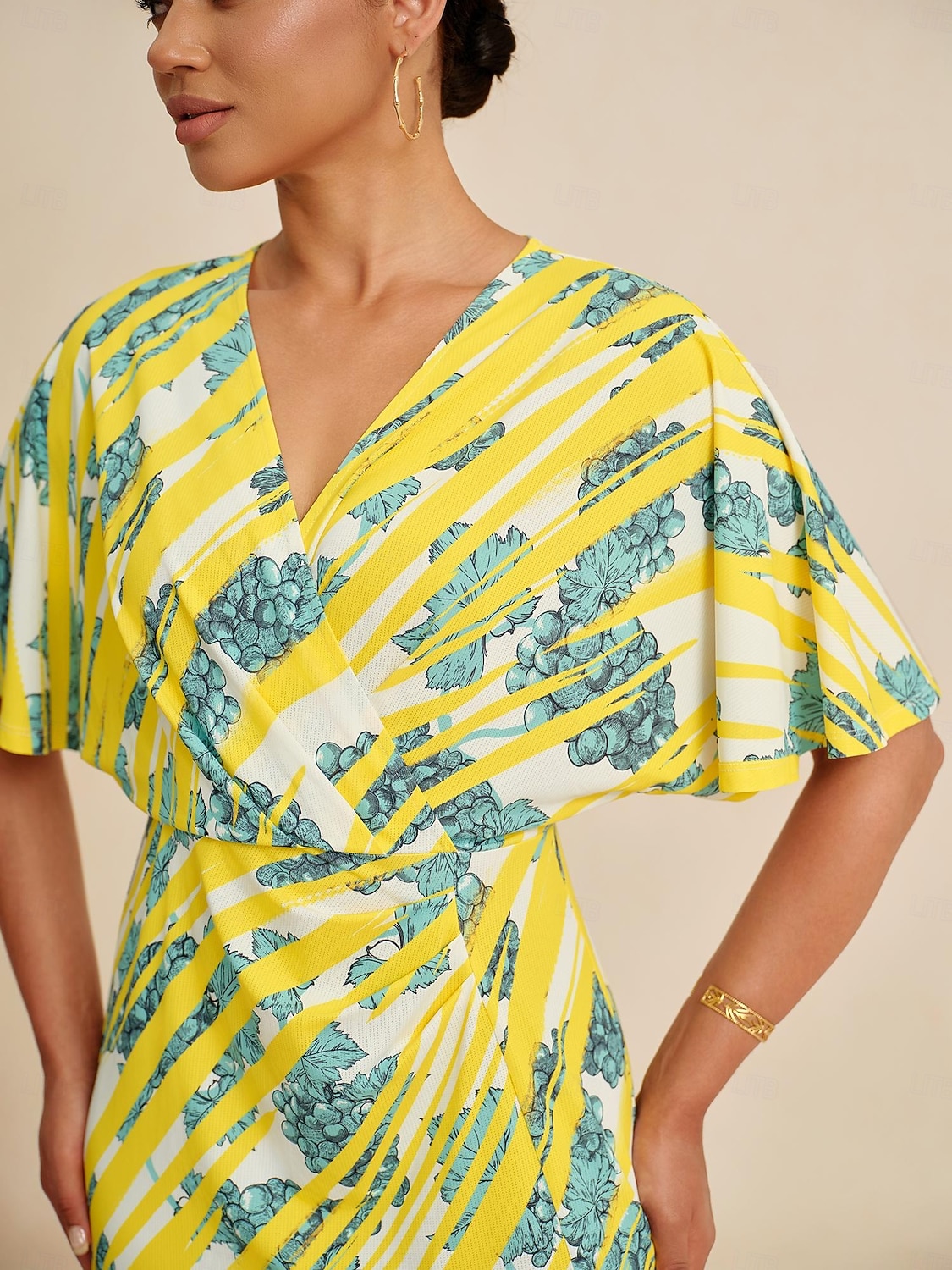 abito midi da donna manica a pipistrello elasticizzato stampa audace elegante versatile casual quotidiano primavera estate autunno del 2025 a $86.99 –P3