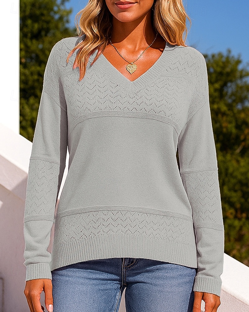Dam Stickad tröja Pullover tröja Ihålig Långärmad Överdelar Fritids- Höst V-hals Färgblock Mode Utomhus Resor Sport Sportkläder Sportkläder Vinrött Svart Vit 2025 - $26.99 –P8