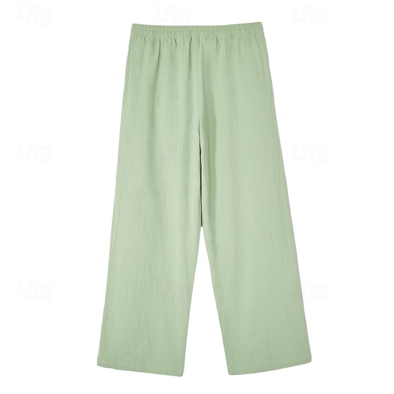 Hombre Pantalones de lino Pantalones Pantalones de verano Pantalones anchos Bolsillo Cintura elástica Correa Plano Comodidad Transpirable Longitud total Casual Diario Festivos Vacaciones Moda Holgado 2026 - $12.99 –P10
