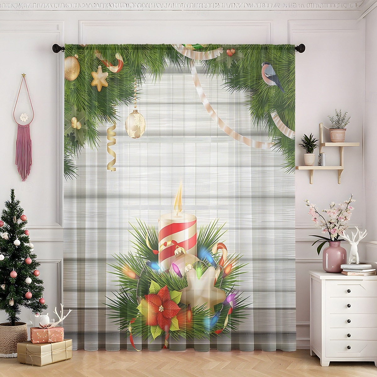 1 st ny julserie transparent gardin, 3D digitaltryckt stångficka fönstervoile, sovrum &vardagsrumsdekoration, direkt från fabriken 2025 - $12.49 –P10