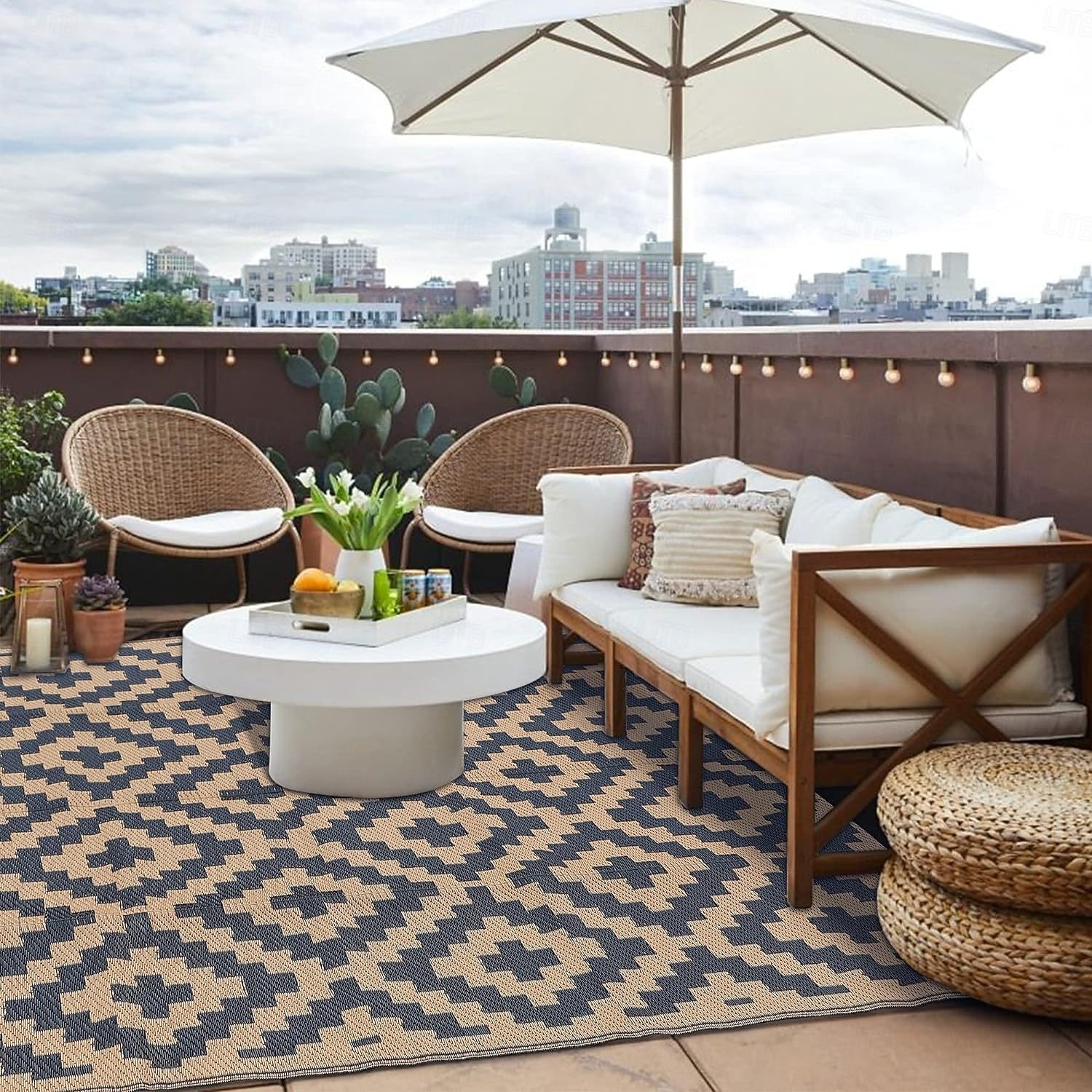 מחצלת חוץ עם דוגמא מודרנית, מחצלת פלסטיק עמידה לסיפונים, אתרי קמפינג, סיפוני בריכה &קרוואן 2026 - $48.99 –P2