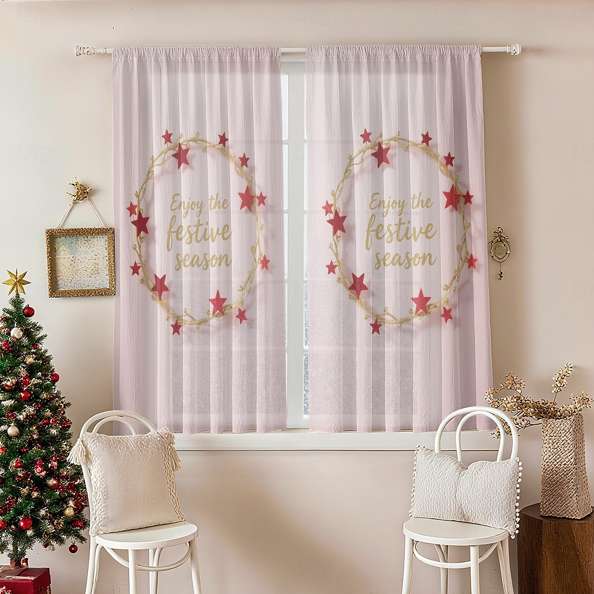 1 st ny julserie transparent gardin, 3D digitaltryckt stångficka fönstervoile, sovrum &vardagsrumsdekoration, direkt från fabriken 2025 - $12.49 –P8