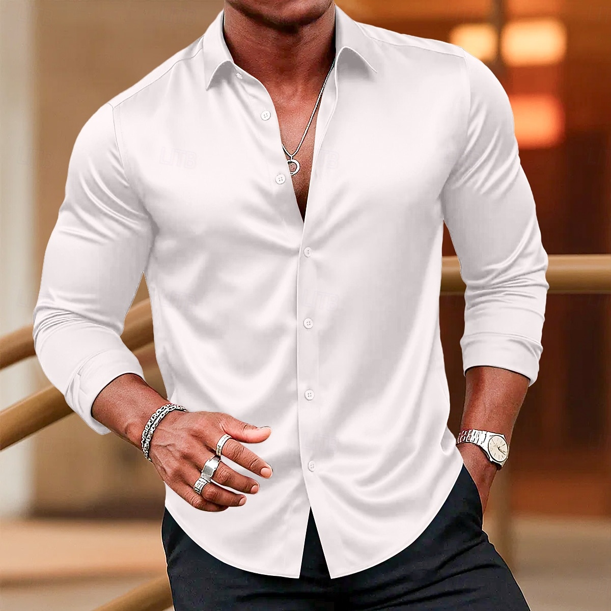 Per uomo Camicia Camicia in raso Camicia elegante Camicia casual Camicia con Bottoni Camicia da Ballo Semplice Formale Matrimonio Blu chiaro Nero Bianco Vino Manica Lunga Bavero Tutte le stagioni del 2025 a $23.99 –P2