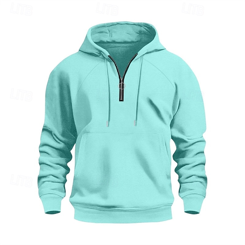 Voor heren Trui met capuchon Hoodie met kwartrits Abrikoos Zwart Marine Blauw Khaki Lichtgrijs Capuchon Effen Trekkoord Zak Kwart ritssluiting Sport & Outdoor Dagelijks Feestdagen Polyester 2026 - $16.99 –P1