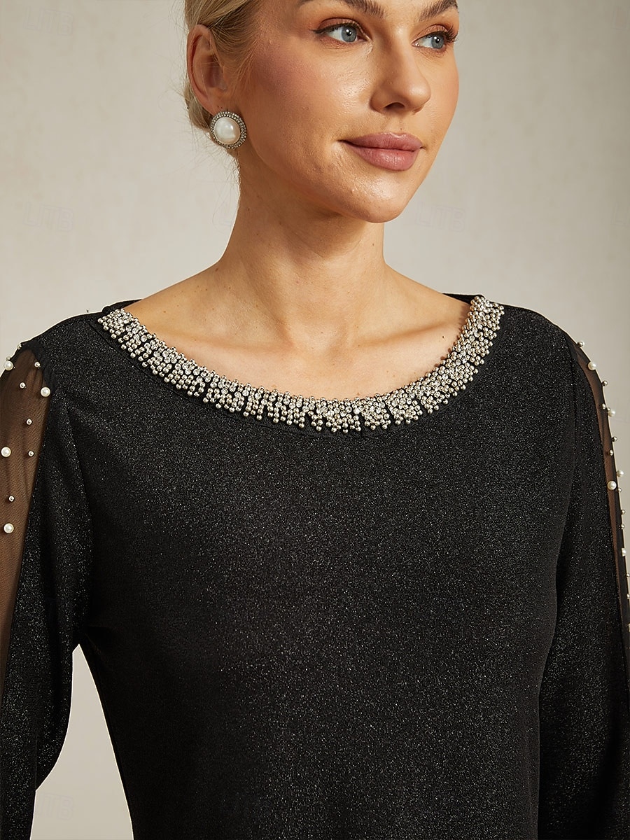 Per donna Top Eleganti Con perline Metallico Guanto Elegante Quotidiano Signore Manica 3/4 Girocollo Top Regolari Ospite di nozze Abbigliamento da sera Semi-Formale Nero Primavera Autunno Inverno del 2026 a $75.99 –P4