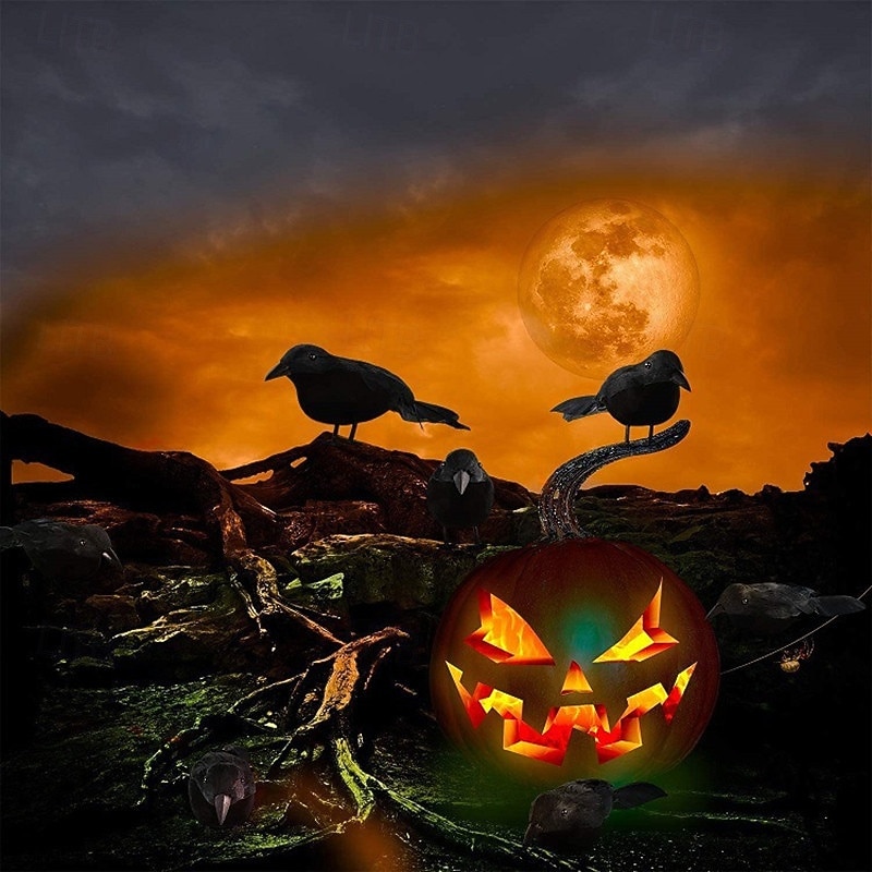 4/8-as csomag halloweeni fekete tollas varjak, fekete varjak valódi tollal díszítve beltérre és kültérre 2025 - $12.49 –P7