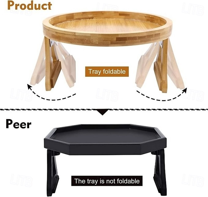 Plateau d'accoudoir de canapé en bois pliable, table ronde confortable, support de clip de bras de canapé, flexible, antidérapant, organisateur de télécommande pour boissons, collations, accessoire de 2026 ? $24.99 –P5